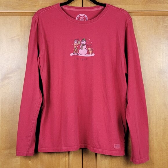 Life Is Good Red Relaxed Fit Crew Neck Jake Snowman Rocket Long Sleeve Tee - L - Picture 1 of 10